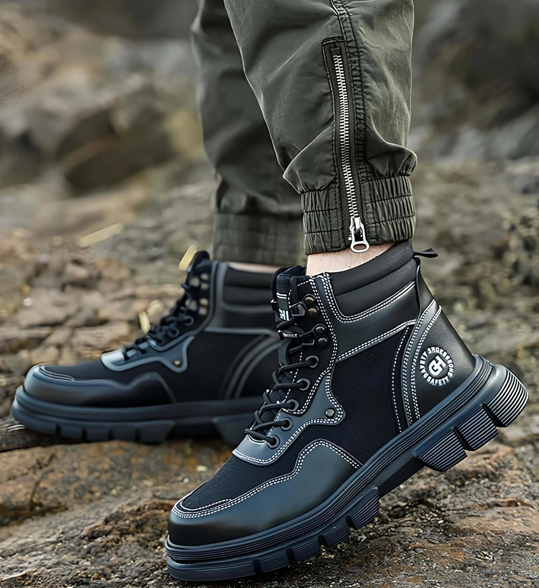 Kit Bota Masculina Durax Cano Médio em 100% Couro Legítimo + BRINDES: Relógio Tático, Cinto e Carteira