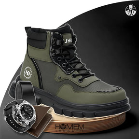 Kit Bota Masculina Durax Cano Médio em 100% Couro Legítimo + BRINDES: Relógio Tático, Cinto e Carteira