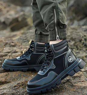 Kit Bota Masculina Durax Cano Médio em 100% Couro Legítimo + BRINDES: Relógio Tático, Cinto e Carteira