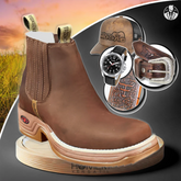 Kit Bota Ortopédica Fazenda com Cano Curto em 100% Couro Bovino + BRINDES: Cinto, Boné, Carteira e Relógio