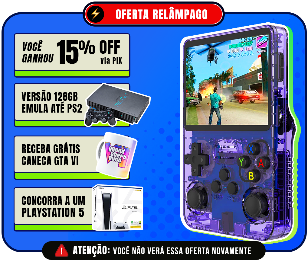 Portátil R36S™ Original - 21.500 Jogos de 20+ Consoles (180 dias de Garantia)